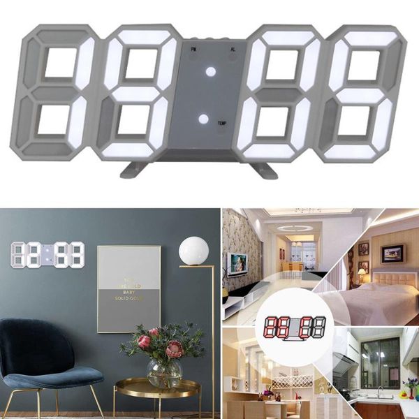

timers modern digital 3d led wall clock alarm snooze 12/24h display usb charging smd66