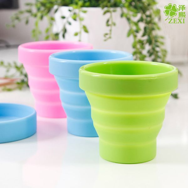 

new portable silicone retractable folding cup with lid outdoor telescopic collapsible drinking cup travel camping water cup