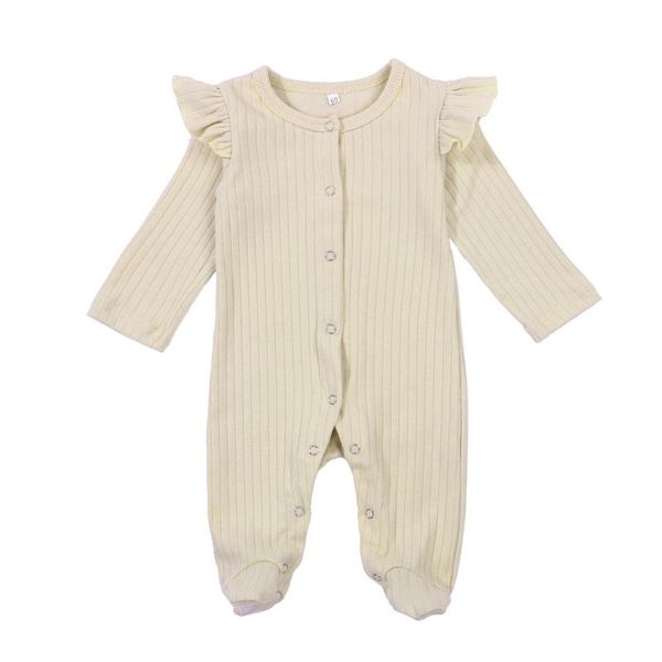 

infant baby girls boys footed jumpsuits ribbed footies cute ruffled long sleeve solid color knitted one-piece pajamas, Blue