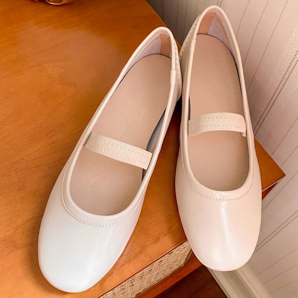

Womens genuine leather elastic band slip-on flats single shoes round toe casual female soft comfortable espadrilles daily shoesDress Shoes, Beige