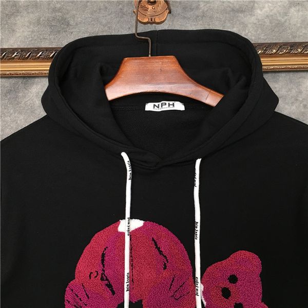 

flocking qiudongchao brand new three dimensional pink plush bear hooded sweater couple pure cotton men's coat, Black