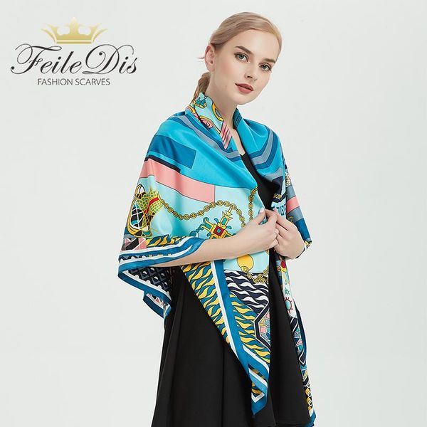 

scarves [feiledis] 2021 women large shawls print stoles square bandana kerchief scarf female soft as1906, Blue;gray