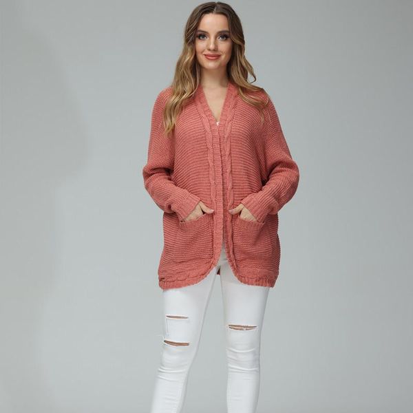 

women's knits & tees shin women 2021 autumn winter cardigan sweater large size button rope thick pocket purse knitted loose vintage coa, White