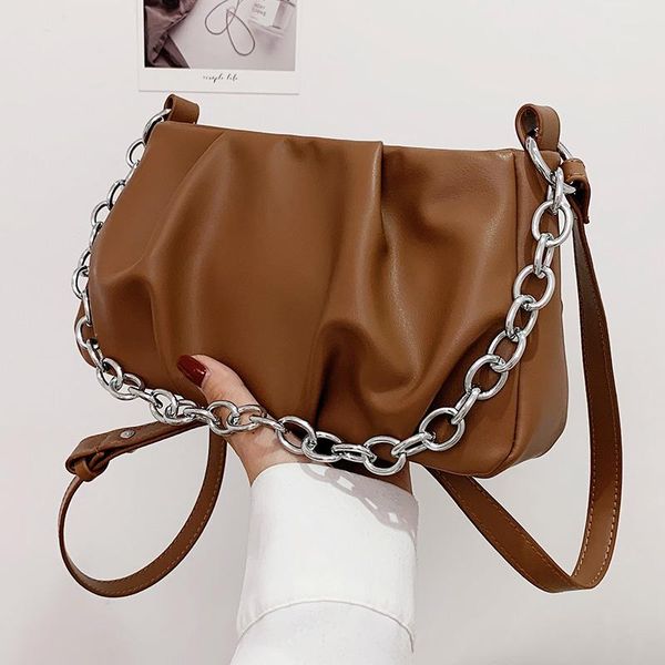 

evening bags small square shoulder bag pure color chain crossbody for women simple pleated ladys messenger soft leather handbags sac