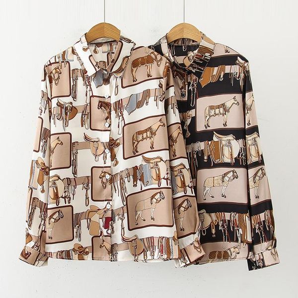 

women's blouses & shirts 2021 spring women blouse vintage streetwear turn down collar long sleeve loose shirt, White