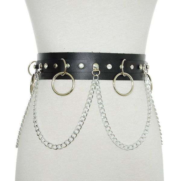 

belts [ewq] 2021 fashion novelty all-match cover for women personally with metal buckle paint leather ring iron chain belt 2f0337, Black;brown