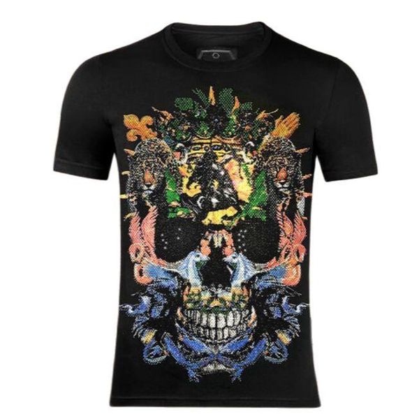 

men's polos t-shirt pp devil skull diamond short-sleeved tees high-quality casual streetwear clothing, White;black