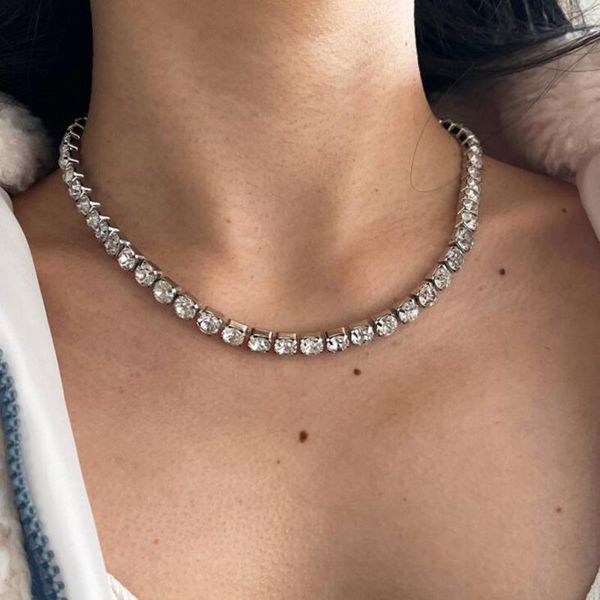 

chokers punk full rhinestone iced out choker necklaces for women female hip hop crystal tennis chain chocker necklace jewelry collar, Golden;silver