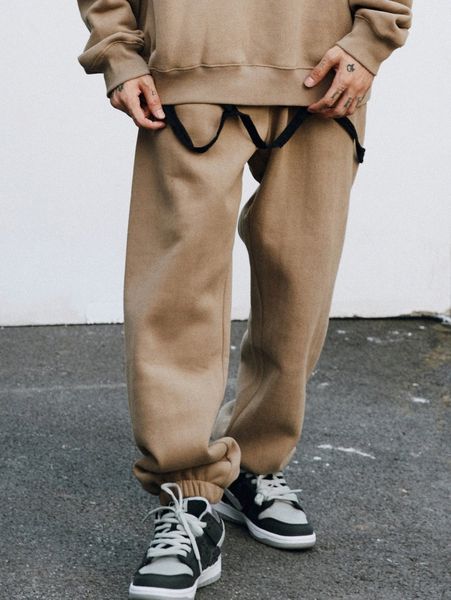 

men shirred waist zip pocket thermal sweatpants v9rm#, Black