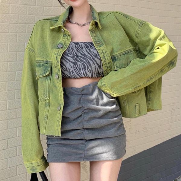 

women's jackets fafa green denim jacket work 2021 autumn design loose long sleeve top, Black;brown