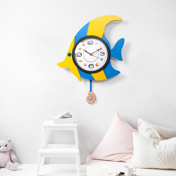 

wall clocks fish large clock wood silent watch swing living room modern cartoon kids for children reloj de pared