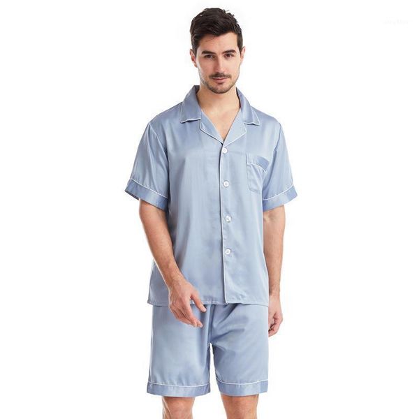 

men's sleepwear summer men pajamas sets 2pcs rayon pyjamas sleep suit turn-down collar loose nightwear intimate under home wear, Black;brown