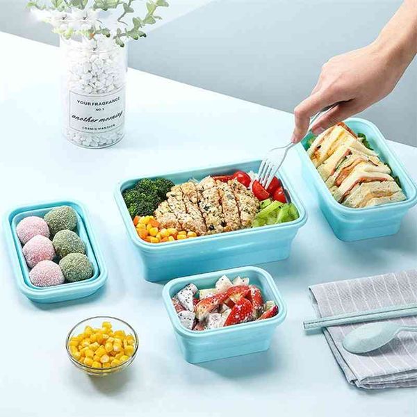 Contenitori per la conservazione degli alimenti con coperchi Silicone pieghevole BPA Free Lunch Box per insalata di frutta Set reezer Microwavable 210925