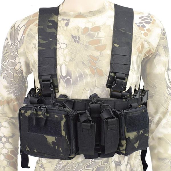 

army molle vest tactical military duty outdoor paintball combat camouflage bag chest rig hunting accessories jackets, Camo;black