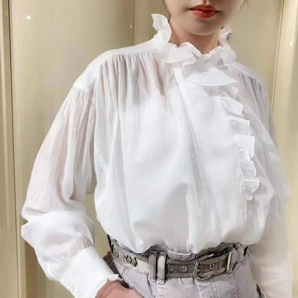 

women's blouses & shirts two colors blouse ruffles long sleeve simple office lady shirt autumn 2021, White