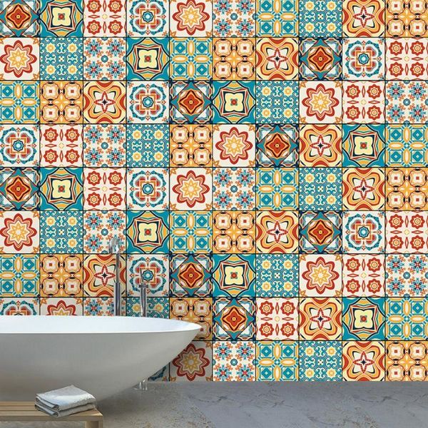 

wallpapers 10pcs wall sticker retro tile kitchen wallpaper waterproof moistureproof anti-slip floor tv art mural diy ground decor