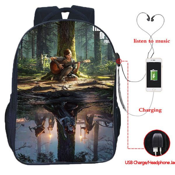 

men/women the last of us part 2 backpack students cartoon school bag teenager anime rucksack usb charge travel knapsack