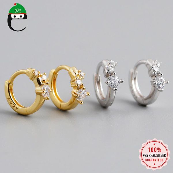 

hoop & huggie elfoplatasi real 925 sterling silver fashion minimalist mini shiny cz earring for women wedding party fine jewelry da249, Golden;silver