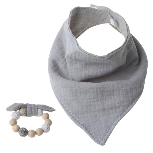 

bibs & burp cloths 2pcs baby cotton wooden wristband teether saliva towel triangle scarf toy
