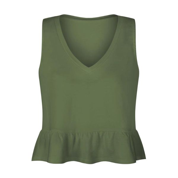 

women's t-shirt basic ruffles plain sleeveless v neck vest women summer beach casual short all match tees, White