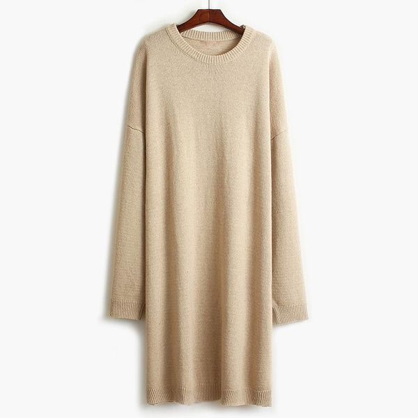 

women's sweaters round neck pullover lazy wind sweater female korean 2021 loose large size long dress spring sleeve, White;black