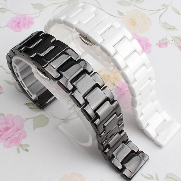

watch bands 14mm 16mm 18mm 20mm 22mm ceramic watchbands black white for smart watches men diamond ladys band accessories, Black;brown