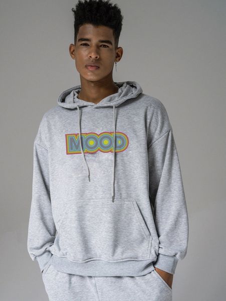 

men letter graphic kangaroo pocket drop shoulder drawstring hoodie 92b9#, Black