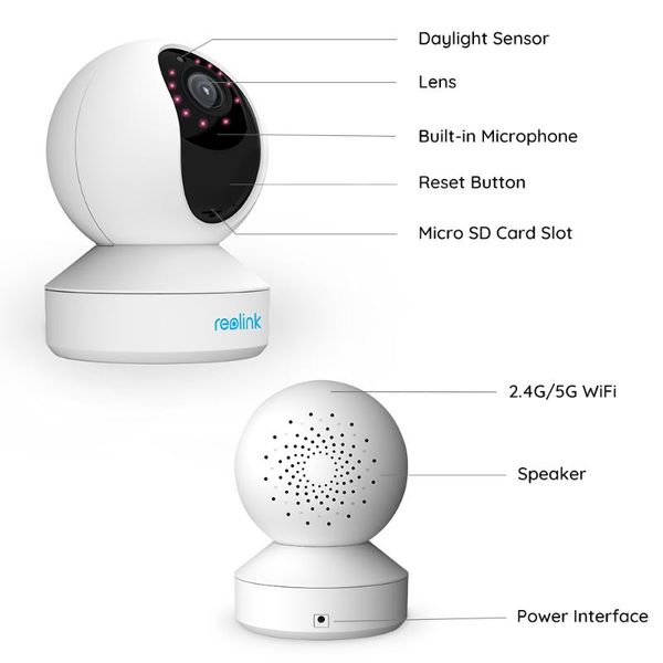 

cameras 5mp ptz home security camera wifi 2.4g/5g 3x optical zoom pan/tilt 2-way audio indoor sd card slot remote access e1
