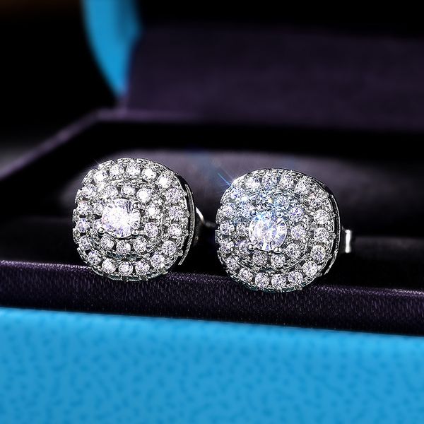 

simple stud earring for women full paved cubic zirconia bridal wedding earrings trend jewelry, White