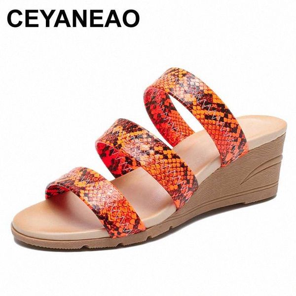 

ceyaneaowomen slippers snake print slides shoes roman thick sole heels beach slippers women outside casual wedges summer 11k7#, Black