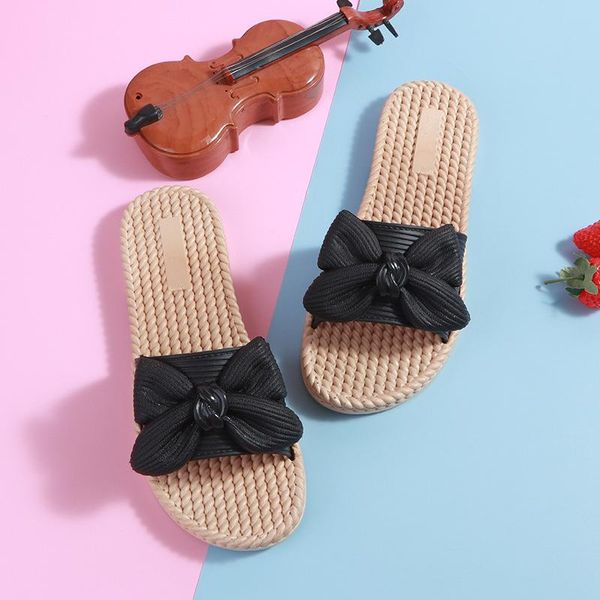 

slippers summer bow for women to wear korean beach shoes sandals flip flops, Black