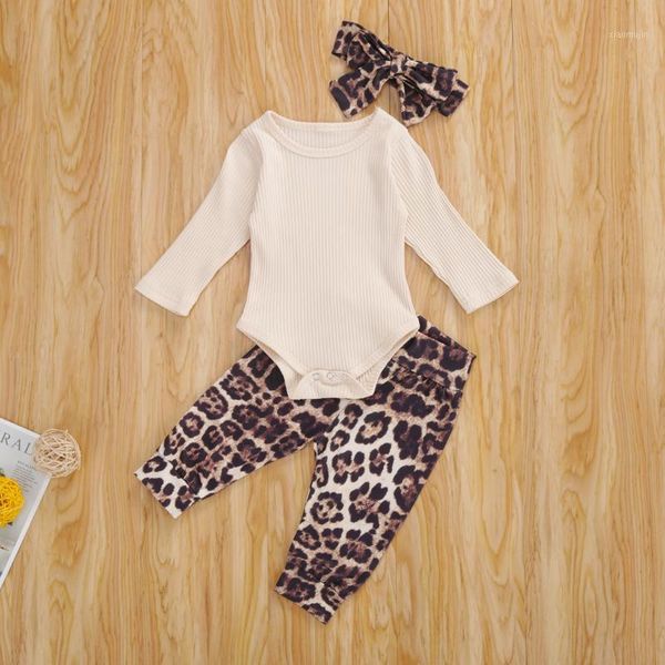 

clothing sets baby & children's 0-18m born girls clothes knit long sleeve romper leopard print pants headband, White
