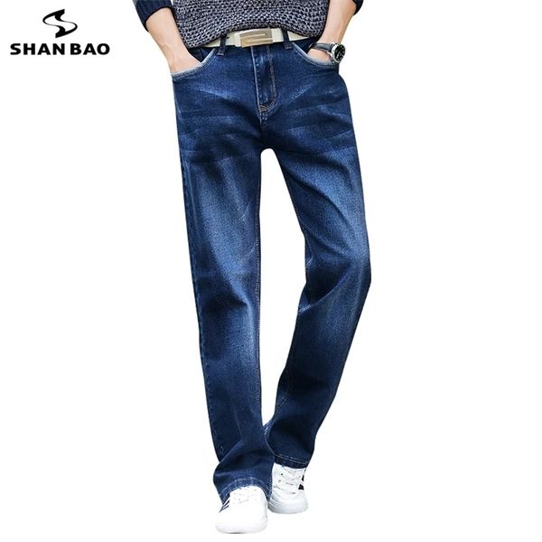 

shan bao autumn brand straight loose stretch denim jeans classic style young men's plus size casual jeans 211120, Blue