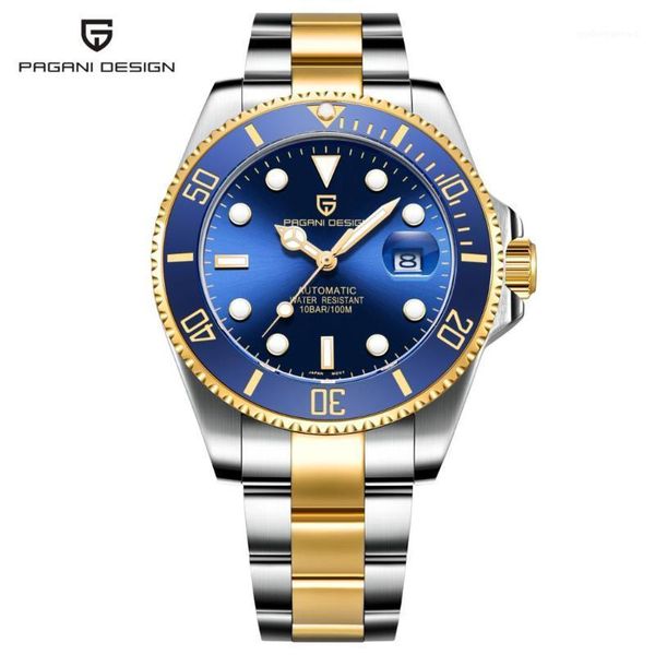 

water ghost series classic blue dial luxury men automatic watches stainless steel 100m waterproof mechanical watch wristwatches, Slivery;brown