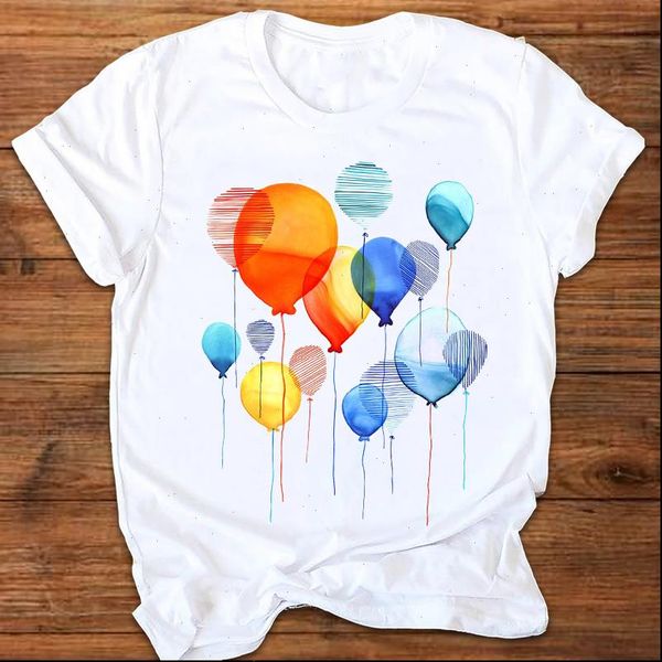 

women graphic watercolor balloon travel fashion 90s ladies printing print clothes lady tees female t shirt womens t shirt, White