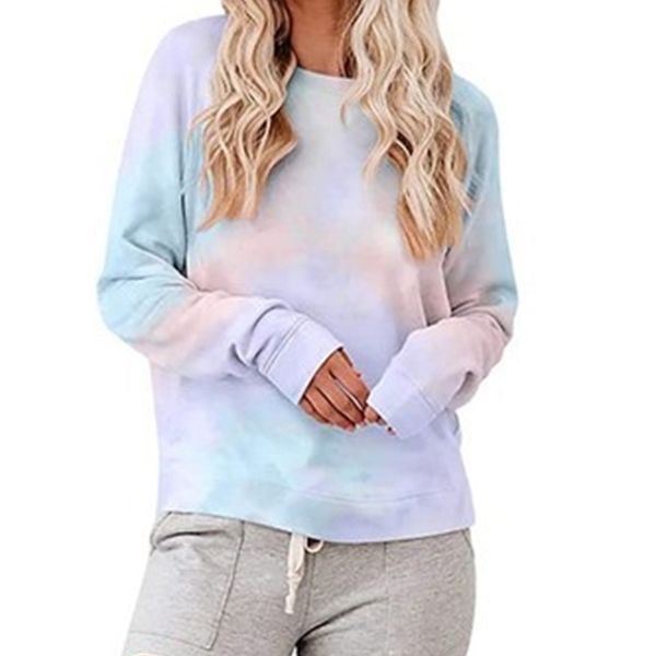 

2021 women's new round neck long sleeve pullover tie dye printed sweater top, Black