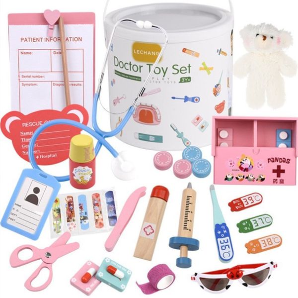 Giochi di finzione in legno per bambini Giochi da dottore Simulazione medica Kit forziere per medicinali Cosplay educativi Giochi per dentisti Regalo per ragazze