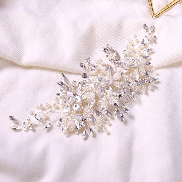 

hair clips & barrettes fashion silver color pearls wedding accessories flowers rhinestone combs bridal women head ornaments jewelry, Golden;silver