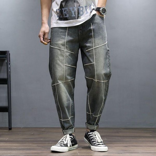 

men's jeans retro wash loose size spring and autumn casual leggings, Blue