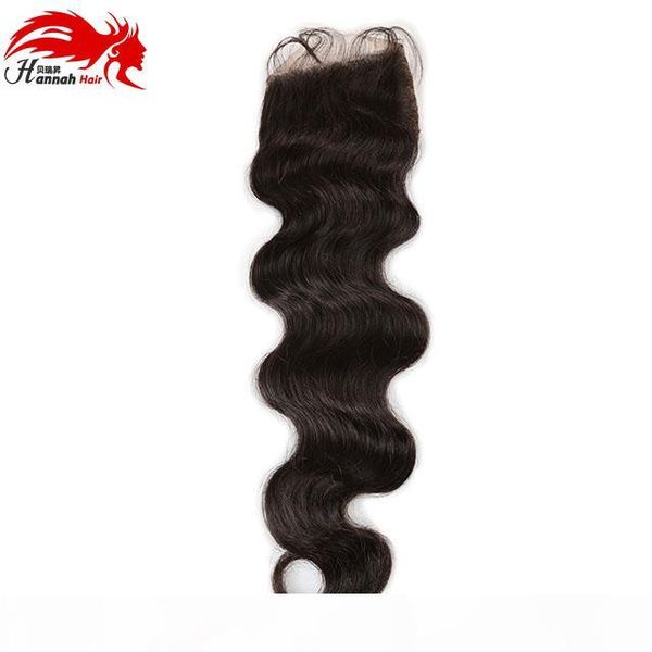 

hannah product brazilian silk base closure body wave human hair remy hair 4x4 silk closure part bleached knots with baby hair, Black