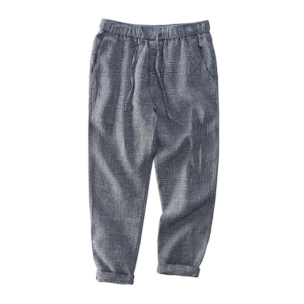 

2021 new chess for men's casual fashion 100% linen total length straight trousers solid color drawstring summer pants mljf, Black