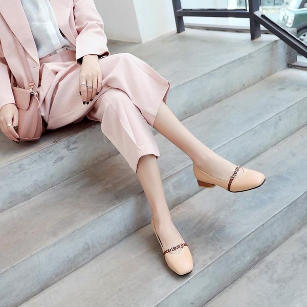 

dress shoes one shoe women's spring square head thick heel all over ins small leather retro british middle grandma's, Black