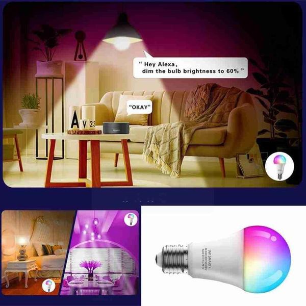 

smart home control wifi bulb 9w rgb voice ac100-130v dimmable multicolor for alexa suitable google e27 p1u5