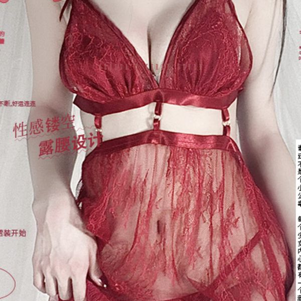 

costumes 2021 fun undies new temptation sling net yarn lace hollow out hanging nightdress perspective cute skirt underwear 4x, Black