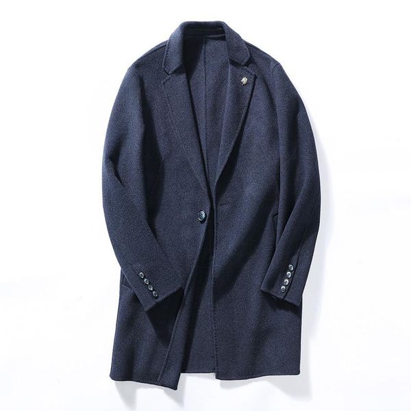 

autumn and winter new men's casual woolen overcoat fattening and fattening double faced nivea suit collar large fat coat, Black