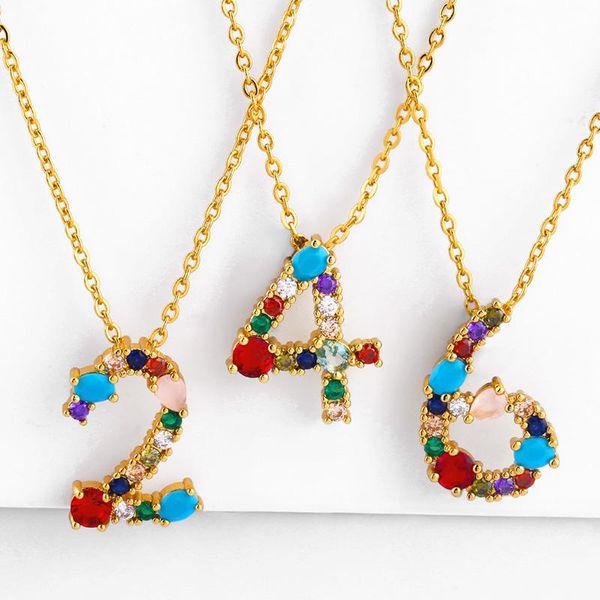 

pendant necklaces rainbow for women crystal pendants long gold chain digital choker cz zircon charm statement jewelry nke-p78, Silver