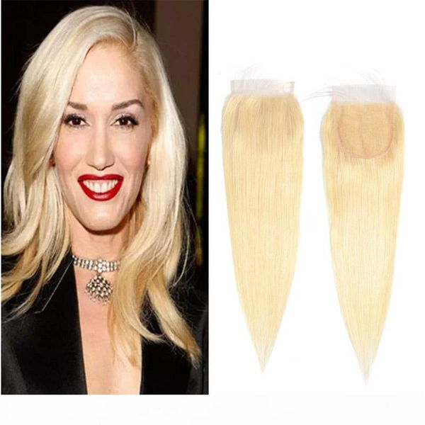 

brazilian virgin hair 4x4 lace closure 613# blonde straight human hair lace closure with baby hair 10-22inch, Black