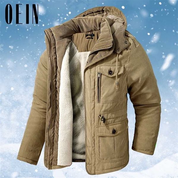 

oein winter thick jacket men cotton warm parka coat casual fleece military cargo jackets male windbreaker overcoats men 211104, Black