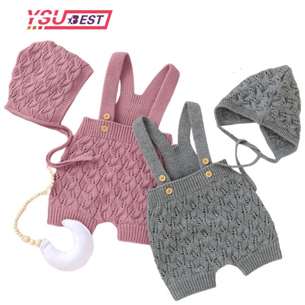 Bebê macacão sem mangas outono inverno de malha meninas recém-nascidos meninos jumpsuits + chapéu outfits um pedaços geral toddler crianças roupas 210226