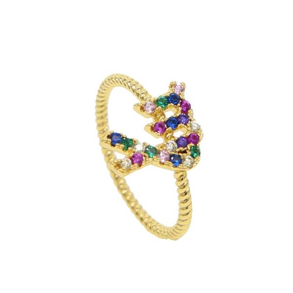 

wedding rings wholesale gold color women 12 constellation tiny rainbow cz paved personalized screw band ring jewelry chic finger, Slivery;golden